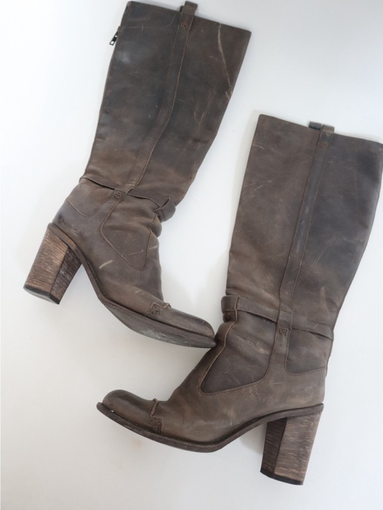 Charles David Shoes - Charles David Distressed Dark Brown Mid-Calf Heeled Boots